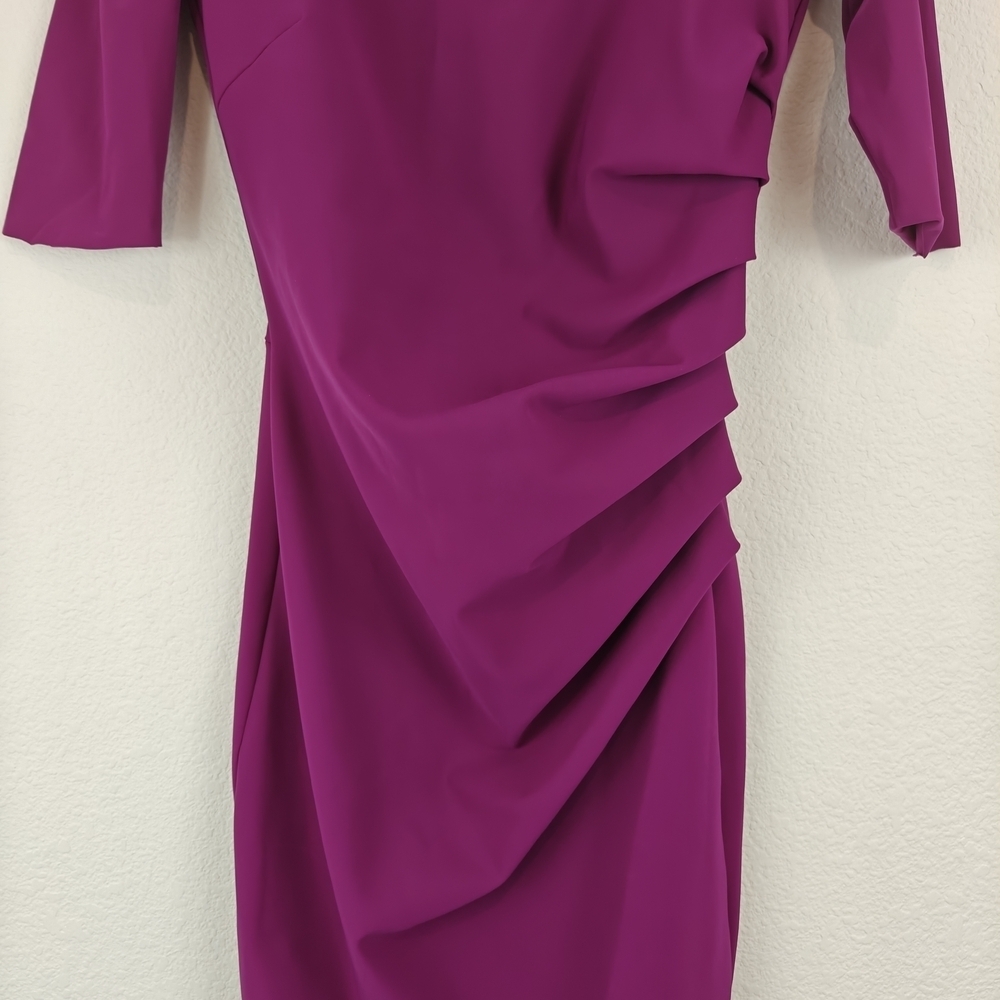 Chiara Boni La Petite Robe Magenta Ruched Sheath Dress 6 Luxury Stretch Cocktail - Picture 4 of 16